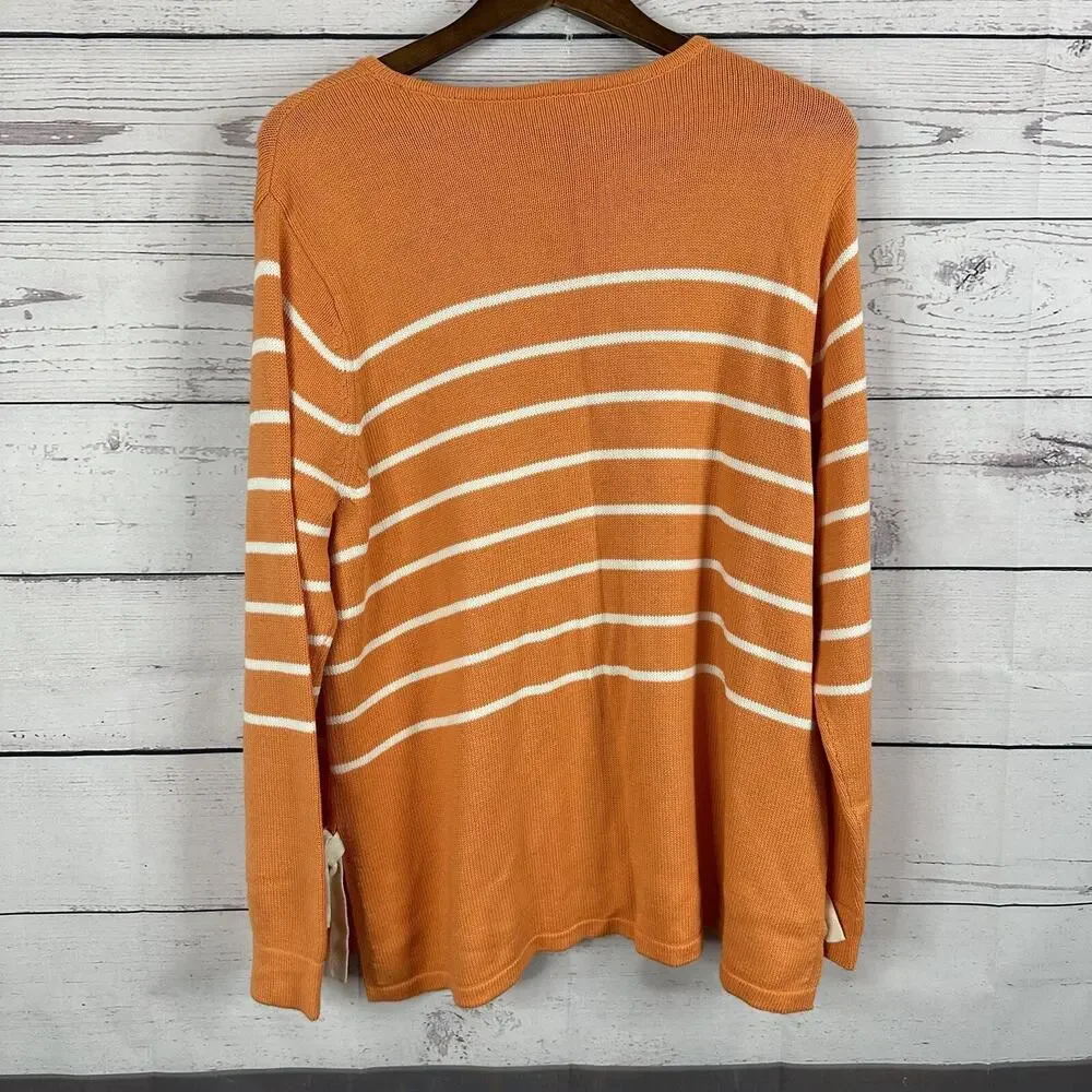 J Jill Sweater Womens XL Orange Striped Knit Boxy‎ Ties Casual Lagenlook Stretch